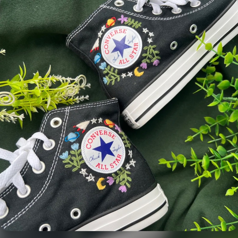 Floral/Mushroom/Nature/Space Custom Embroidered Converse - Picture 2 of 2